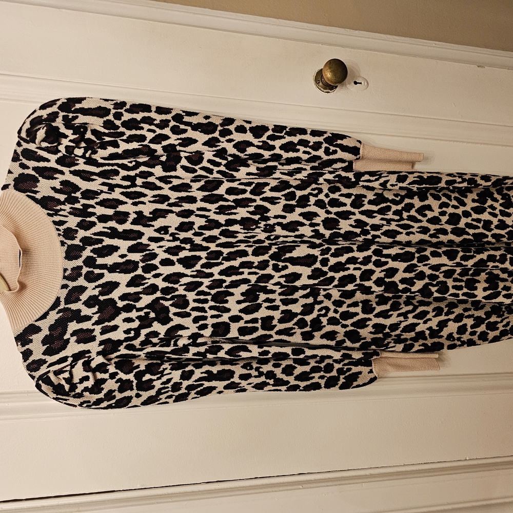 Just Taylor Cream and Black Striped Turtleneck Dress
